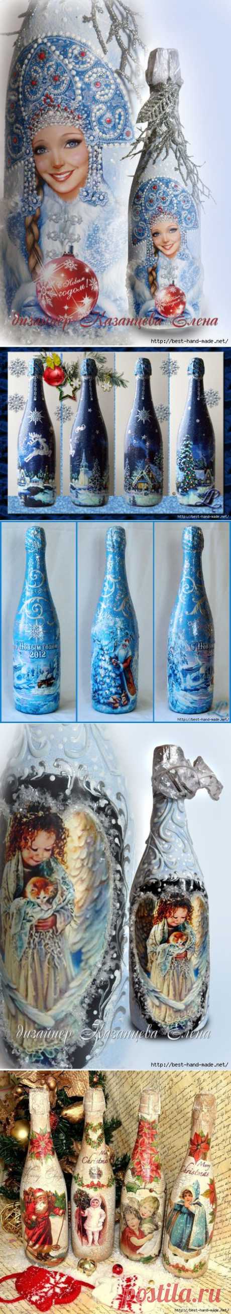 Декупаж новогоднего шампанского. Красивые идеи, подробный мастер-класс