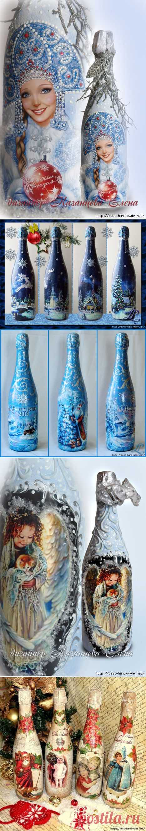 Декупаж новогоднего шампанского. Красивые идеи, подробный мастер-класс