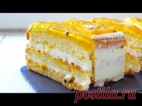 БИСКВИТНЫЙ ТОРТ НЕЖНЕЙШИЙ С КУСОЧКАМИ МАНГО И МАРАКУЙИ