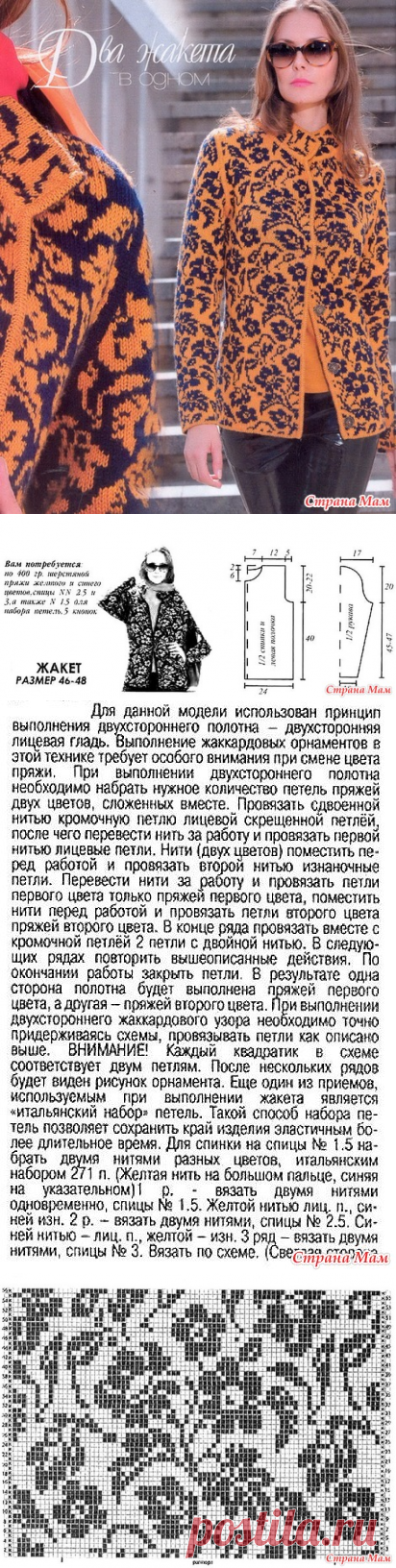 Спицы. Жакет. Двухсторонний жаккард. - Вязание - Страна Мам