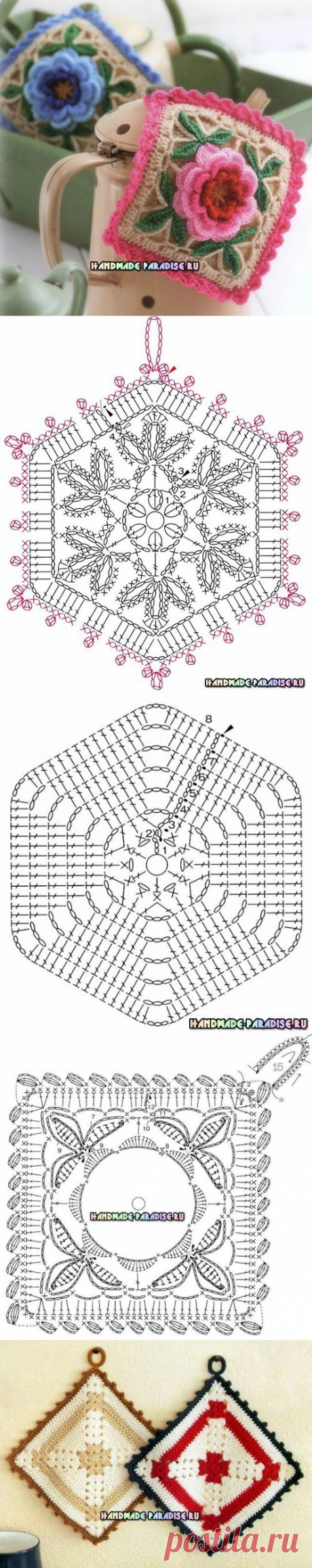 Самые красивые прихватки с розами крючком