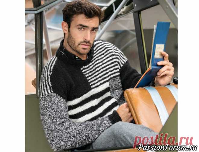 Черно-белый мужской джемпер. МК - запись пользователя Светка Соколова (Светлана) в сообществе Вязание спицами в категории Вязание спицами для начинающих Черный и белый в разных сочетаниях – основа этого строгого мужского джемпера.