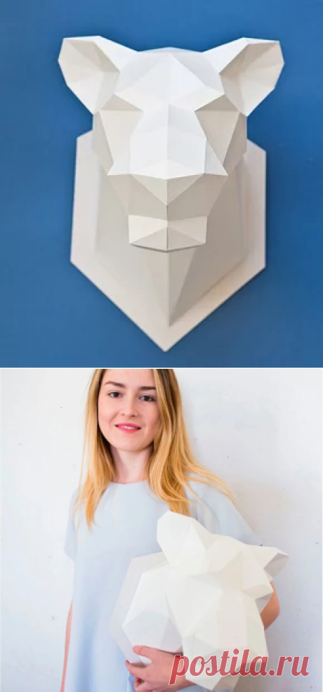 Купить набор для склейки скульптуры голова львицы из бумаги от Polygonal Paper | Mellroot
