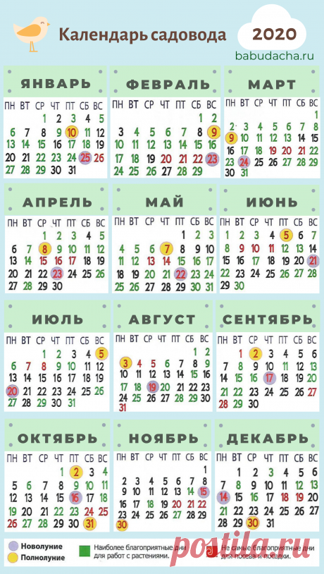 Посадочный календарь на 2020 год (Лунный), дни благоприятные для посадки | Дача