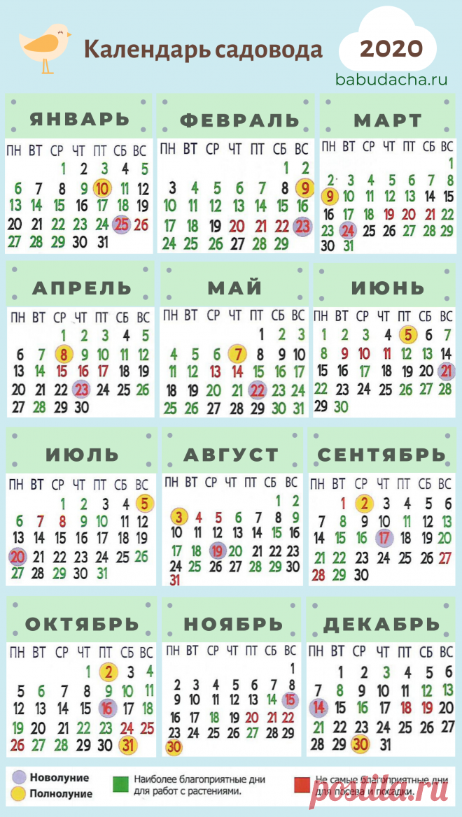 Посадочный календарь на 2020 год (Лунный), дни благоприятные для посадки | Дача