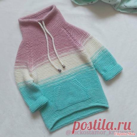 Толстовка спицами для девочки Всем привет Я сегодня с толстовочкой для девочки Связана из alize baby wool в 2 нити, спицами 4 и 4,5 Ушло примерно 350 гр. на рост 80-92 см. Реглан сверху, без швов.