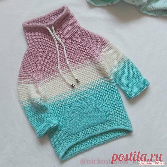 Толстовка спицами для девочки Всем привет  Я сегодня с толстовочкой для девочки  Связана из alize baby wool в 2 нити, спицами 4 и 4,5 Ушло примерно 350 гр. на рост 80-92 см.  Реглан сверху, без швов.