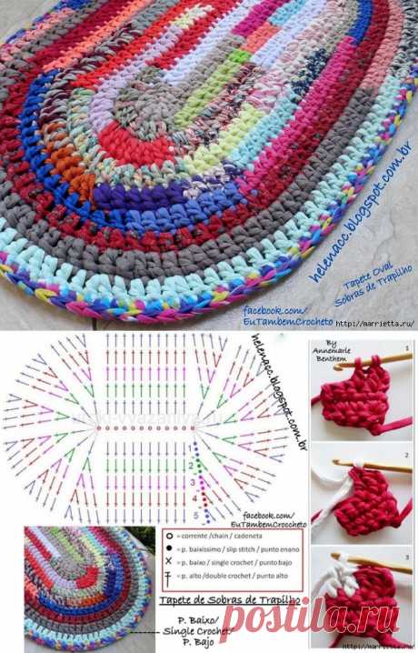 Овальный коврик крючком из трикотажных полосок