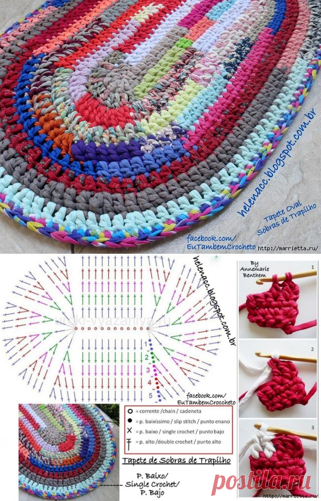 Овальный коврик крючком из трикотажных полосок