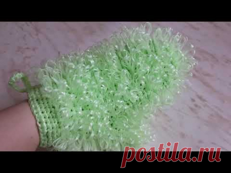 Мочалка-варежка крючком. Мастер класс.