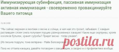 Иммунизирующая субинфекция, пассивная иммунизация активная иммунизация - cвоевременно провакцинируйте Вашего питомца