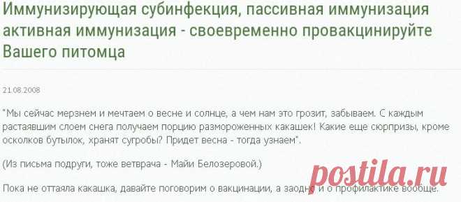 Иммунизирующая субинфекция, пассивная иммунизация активная иммунизация - cвоевременно провакцинируйте Вашего питомца