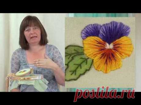 Hand Embroidery - Silk Shading - Long & Short stitch - Pansy Part 1
