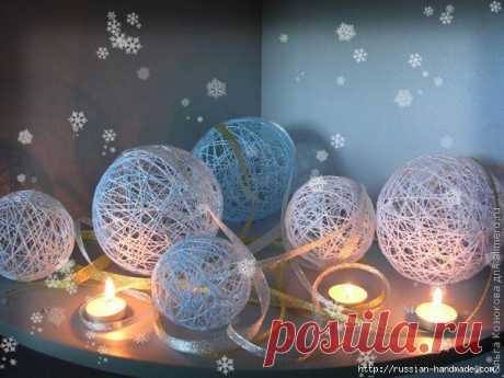 Новогодние шары, цветы и снеговики из ниток - просто и эффектно!