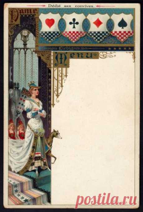 Liebig Menucard - Dame Liebig's Beef Extract "Playing Card Royalty, Dame" French issue 1892