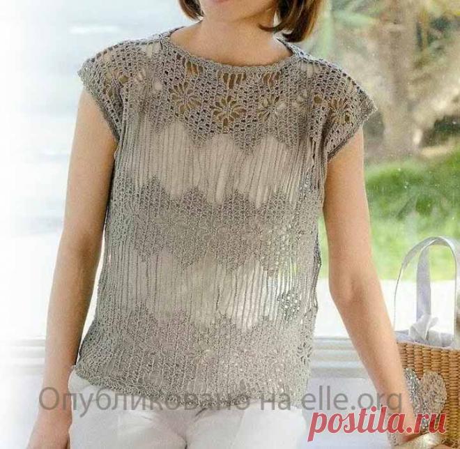 Поперечный узор с длинными цепочками | Вязание крючком от Елены Кожухарь