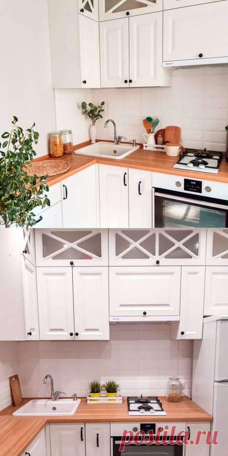 Изумительно уютная кухня 6.2 кв.м. в хрущевке, с холодильником. Одна из лучших, что я видела. |