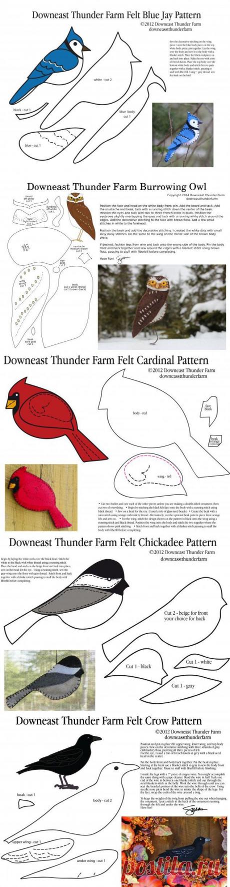 Великолепные фетровые птички с выкройками от Сьюзен | Варварушка-Рукодельница
