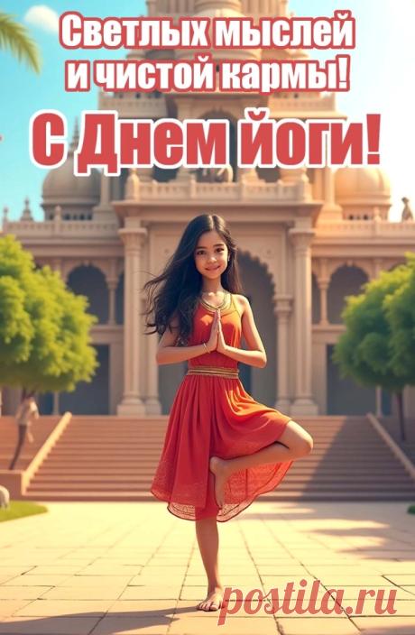 С Днем йоги! Желаю безупречной пластики и постоянной умиротворенности, ежедневного прилива сил и неиссякаемого потока положительной энергии. Открытки на День йоги!