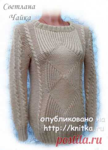 Женский джемпер Sand спицами. Работа Светланы Чайка,  Вязание для женщин Женский джемпер связан спицами № 4.5 из нежной мериносовой шерсти метраж : 100 гр. 200 мт. Расход на 44 размер 570 гр. Прямой силуэт, втачной рукав. Свитер