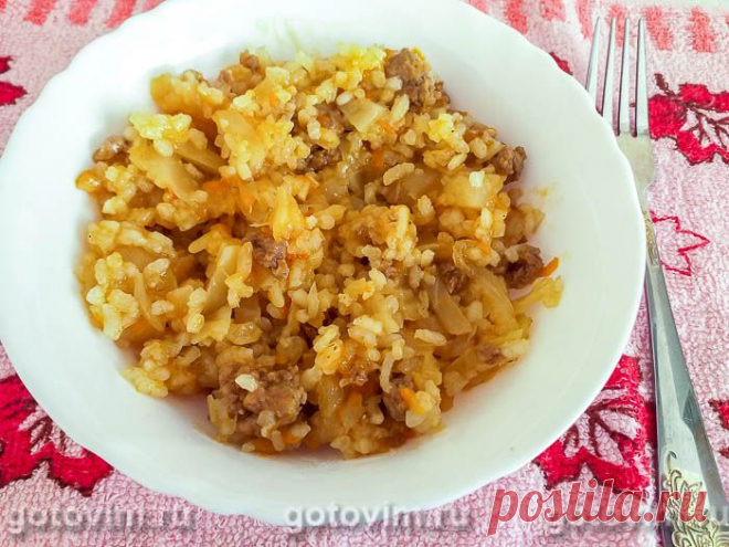 Капуста, тушенная с мясным фаршем и рисом. Рецепт с фото / Готовим.РУ