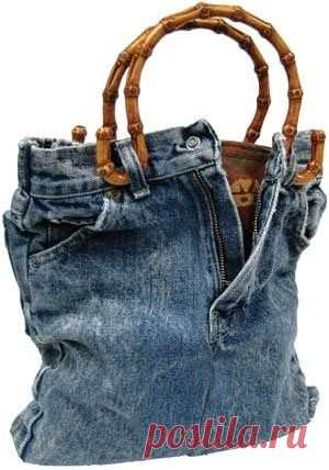 Jeans bag with bamboo handles