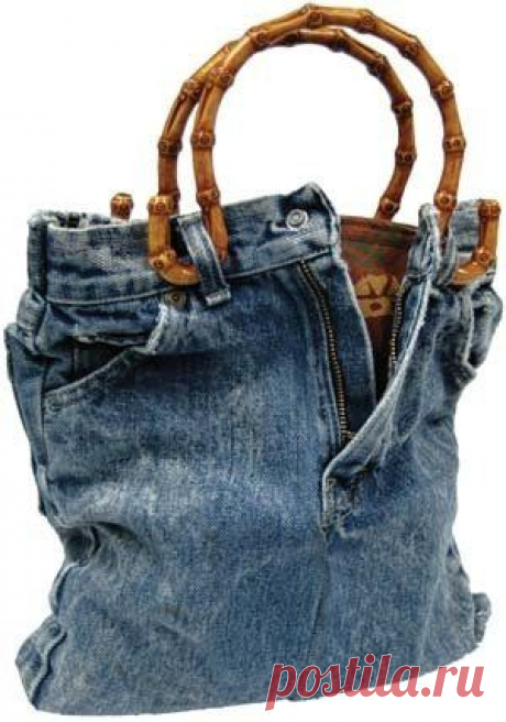 Jeans bag with bamboo handles