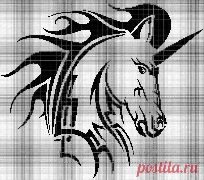 Схема вышивки крестом силуэт головы племенной лошади в pdf