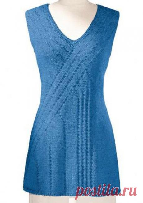 Голубая туника спицами, Вязание для женщин