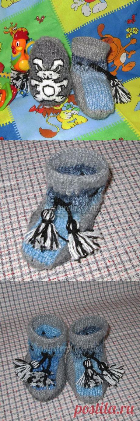 Вязаные спицами пинетки с зайчиками для годовасика. Мастер-класс с пошаговыми фото