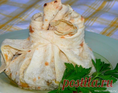 Мешочки с куриными желудочками и баклажанами