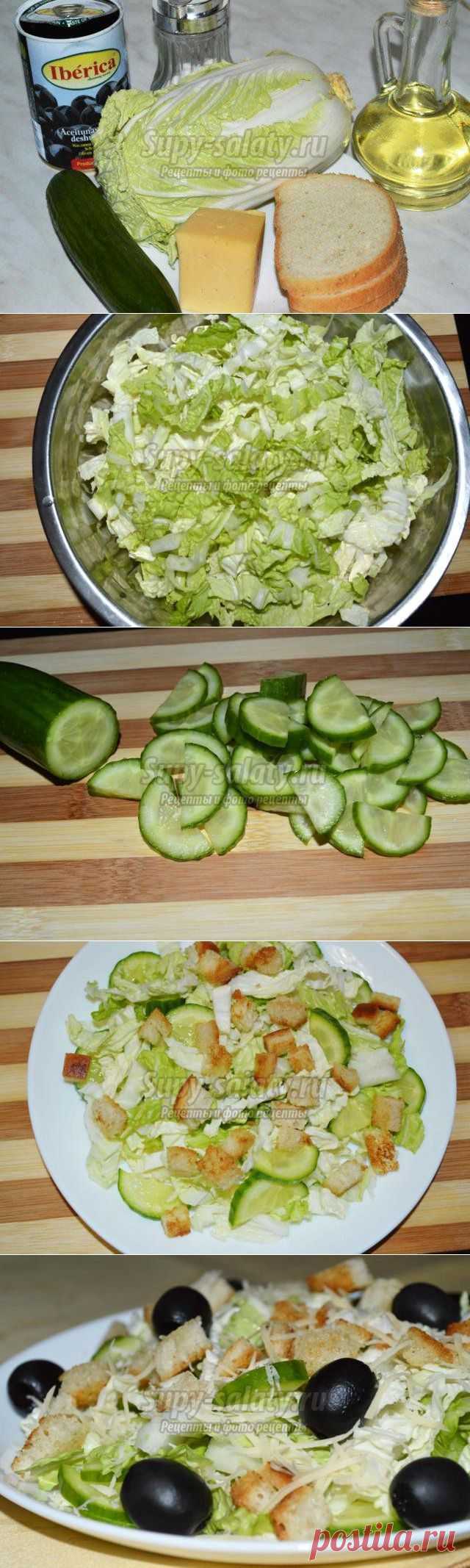 Диетический салат из пекинской капусты с оливками и сухариками. Рецепт с пошаговыми фото