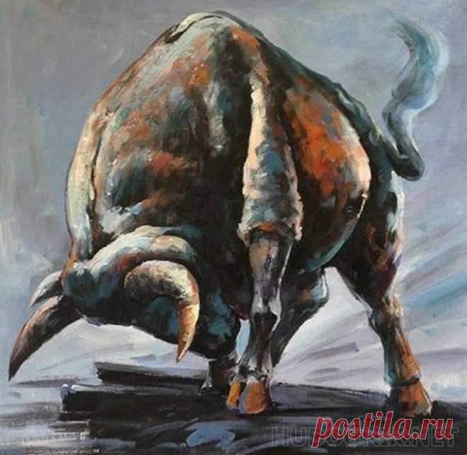 Картина Бык. Размеры: 50x50, Год: 2021, Цена: 32500 рублей Художник Шведова Екатерина