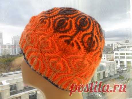 Шапка бриошь "Леденцы"  1 часть ( hat knitting technique in brioche) (Шапка #22)