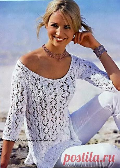 Ажурный Пуловер с Боковыми Разрезами | Ниточка