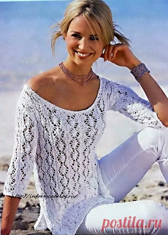 Ажурный Пуловер с Боковыми Разрезами | Ниточка