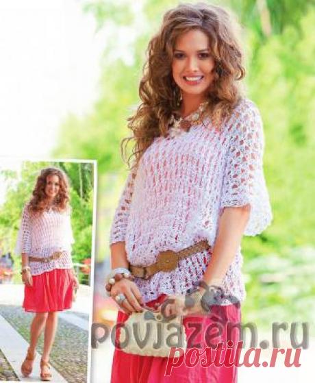 Ажурное пончо спицами