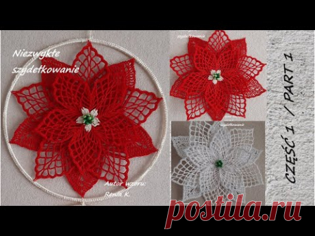 Kwiat 25 cm, cz. 1, gwiazda,poinsecja,szydełko.Wzór autorki Author pattern Renia K. Crochet tutorial