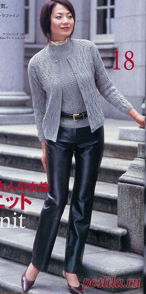 Благородный жакет с пуловером уникальными узорами спицами – схемы вязания — Пошивчик одежды