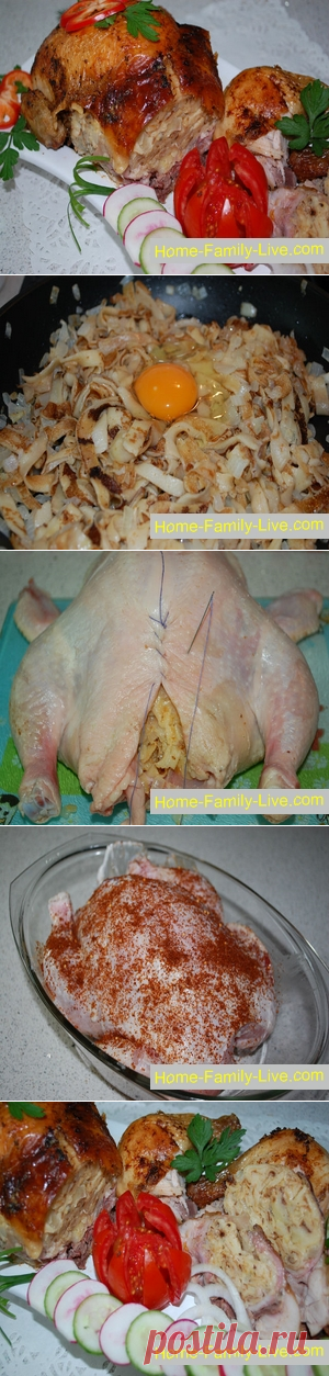 Курица фаршированная блинами - пошаговый фоторецепт -Кулинарные рецепты