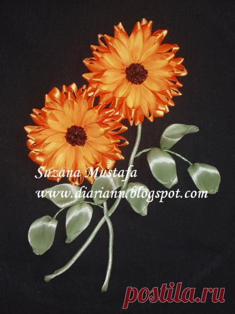 Восхитительная красота вышивки лентами. Хризантемы от Suzana Mustafa