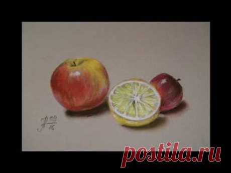Рисуем фрукты сухой пастелью. Drawing pastel fruit.