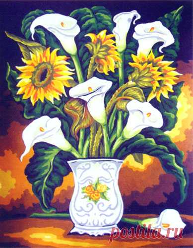 NeedlepointUS: Jarrón con girasoles y lirios - Collection d'Art Canvas, Canvas or Kit, CDA11-558