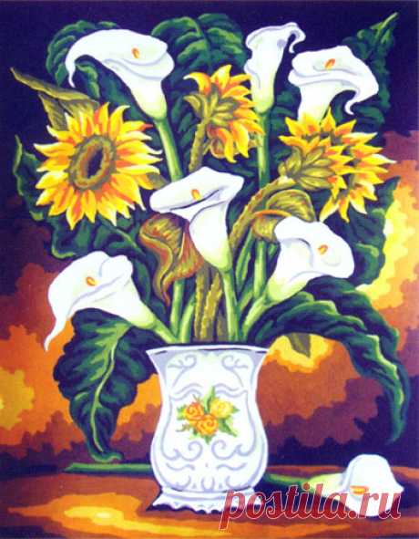 NeedlepointUS: Jarrón con girasoles y lirios - Collection d'Art Canvas, Canvas or Kit, CDA11-558