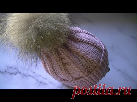 ВЯЖЕМ ШАПКУ УЗОРОМ &quot;ОБЪЕМНЫЕ КОЛОСКИ&quot; СПИЦАМИ.