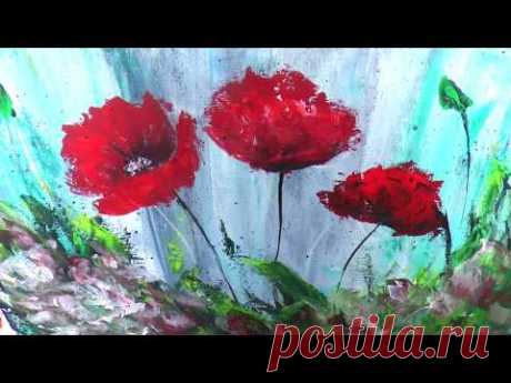 Маки мастихином. Абстракт акрилом. Poppy , abstract painting in acrylic