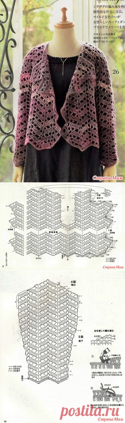 Ажурный жакет диагональным узором и зубчатым краем. Крючок. - ВЯЗАНАЯ МОДА+ ДЛЯ НЕМОДЕЛЬНЫХ ДАМ - Страна Мам