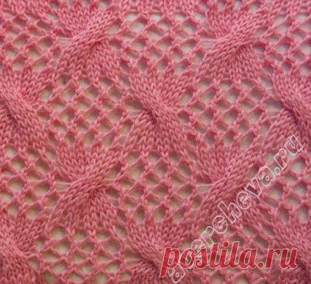 Косы на ажурном фоне
Раппорт узора 16 петель .
В схеме показаны только лицевые ряды. В изнаночных вязать по рисунку, накиды вязать изнаночными.