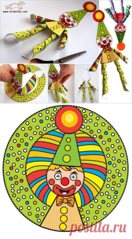 Клоун - поделка из бумаги для детей / Детское творчество - аппликации, поделки из цветной бумаги, картона, теста, пластилина, пластиковых бутылок для детей / Лунтики. Развиваем детей. Творчество и игрушки