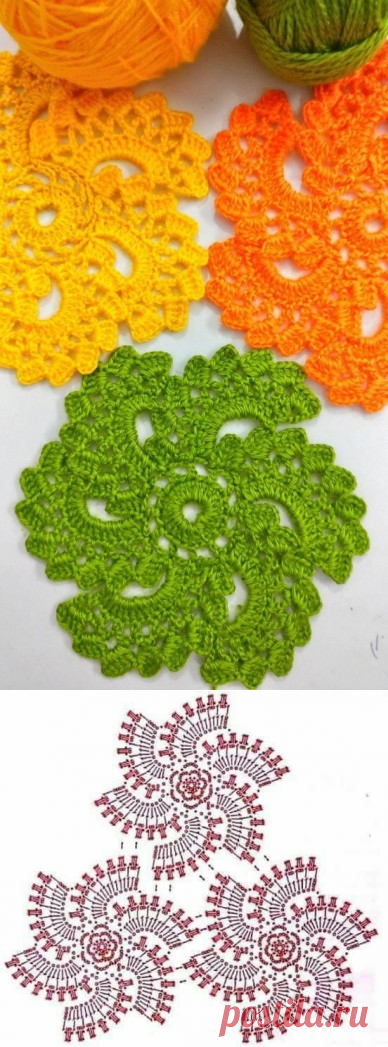 Интересный мотив "мельница", вяжем крючком